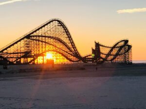 Roller coaster at sunset